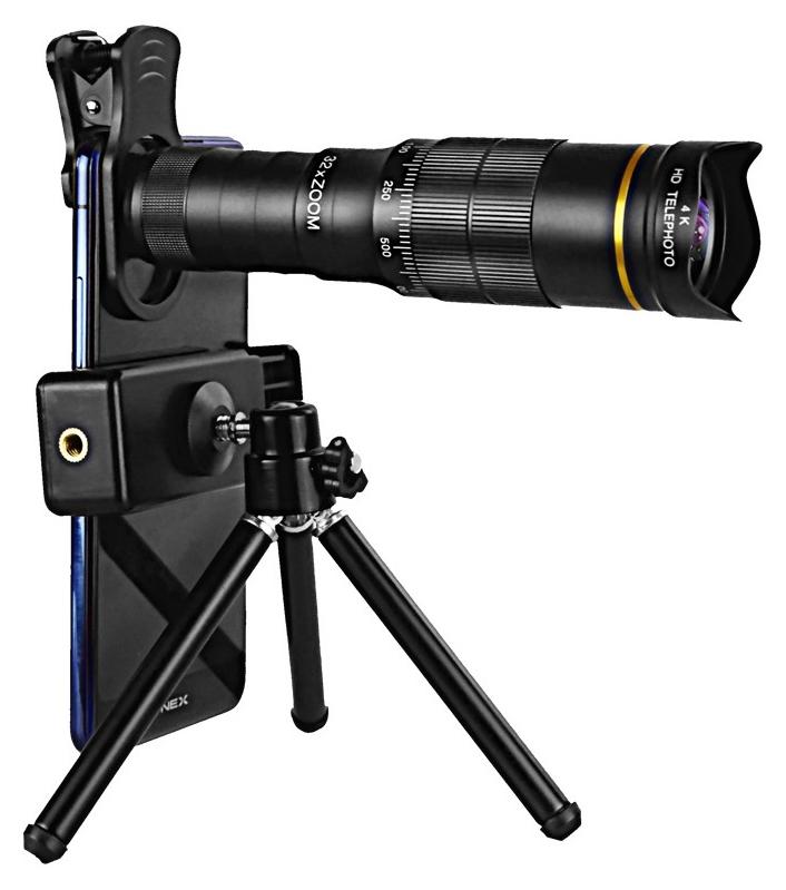 عدسة تكبير 32X مع تلسكوب عدسة تليفوتوغرافي ثلاثي القوائم للهاتف الخلوي وعدسة زاوية واسعة للغاية 0.63X فتحة كبيرة لمشاهدة الألعاب والحفلات الموسيقية والحيوانات - Image 1