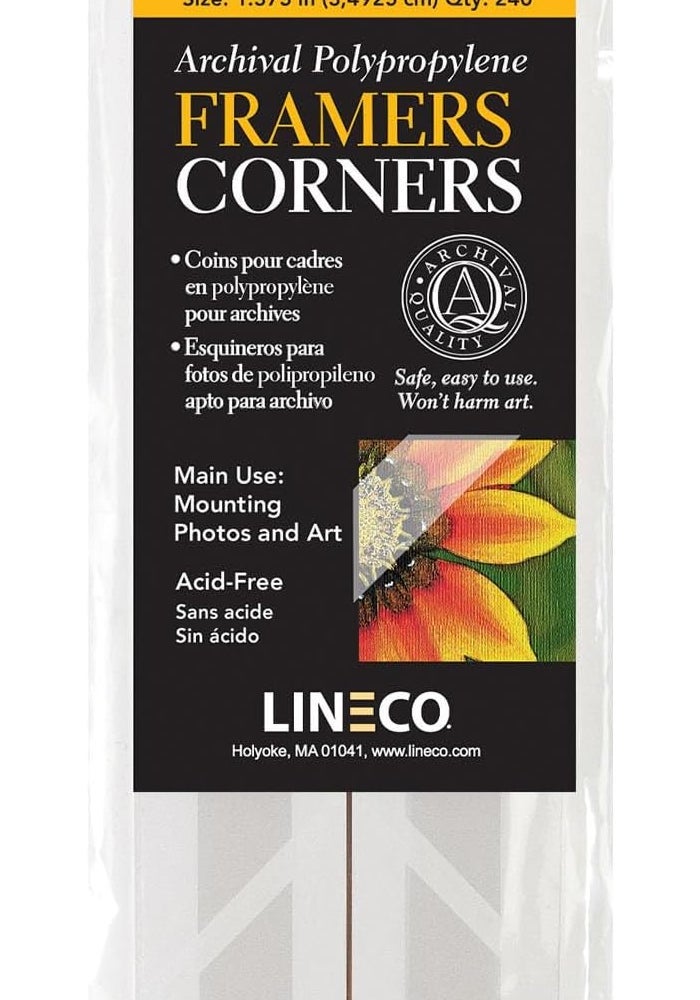 Lineco Archival Polyester Framers Corners - Clear, Acid-Free, 1.375 Inches, Pack of 240 for Mounting Photos and Artwork - Image 1