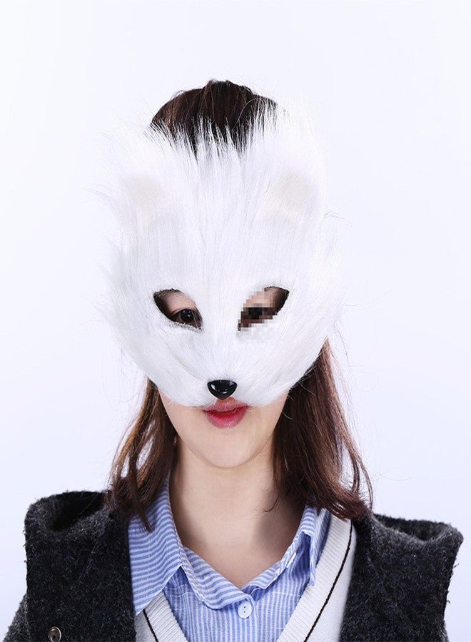 Soochat Fox Mask Half Face Wolf Mask Plush Therian Masks for Cosplay Halloween Masquerade Costume Party Cosplay Props (White) - Image 5