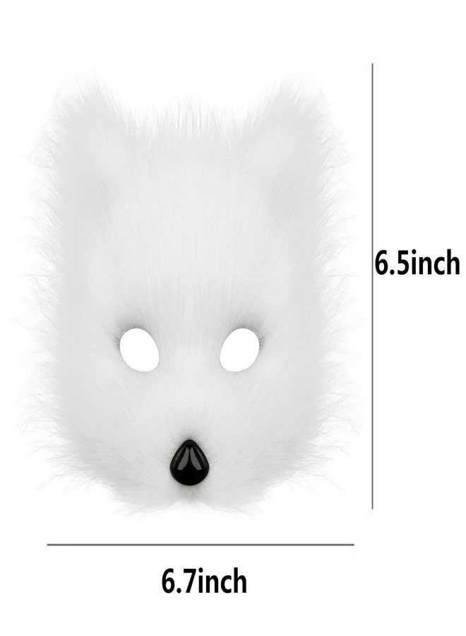 Soochat Fox Mask Half Face Wolf Mask Plush Therian Masks for Cosplay Halloween Masquerade Costume Party Cosplay Props (White) - Image 2