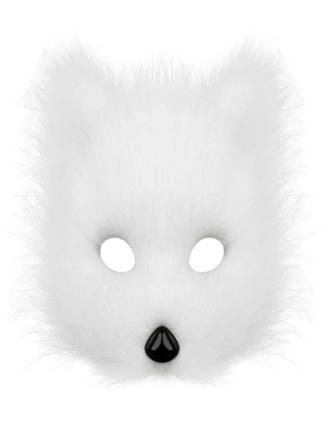 Soochat Fox Mask Half Face Wolf Mask Plush Therian Masks for Cosplay Halloween Masquerade Costume Party Cosplay Props (White) - Image 1