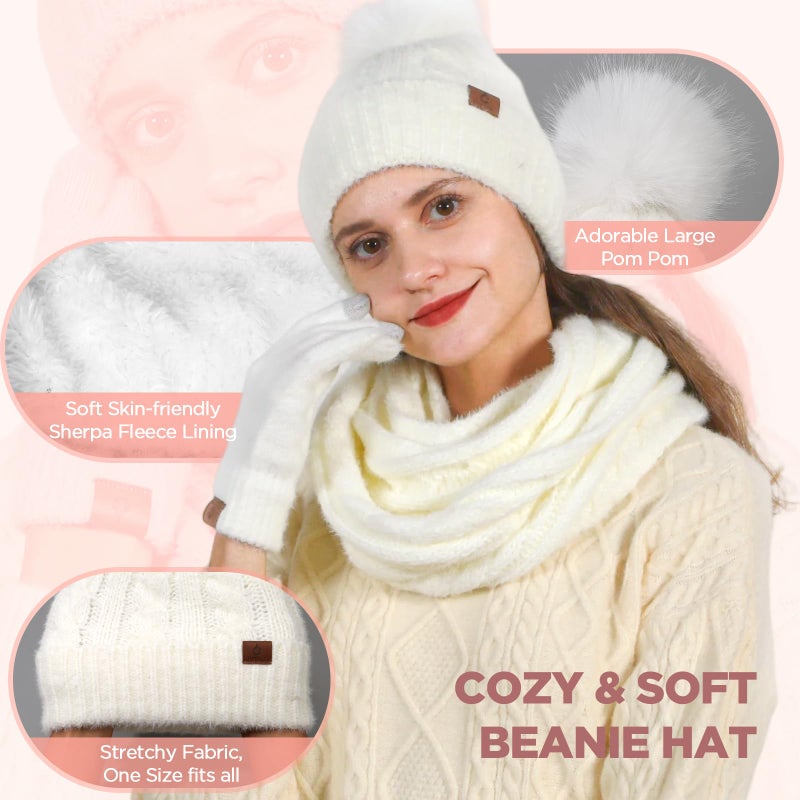 Goocoz Womens Beanie Hat Infinity Scarf Touchscreen Gloves Fleece Headband 4 in 1 Winter Clothes Set Gifts for Women White - Image 2