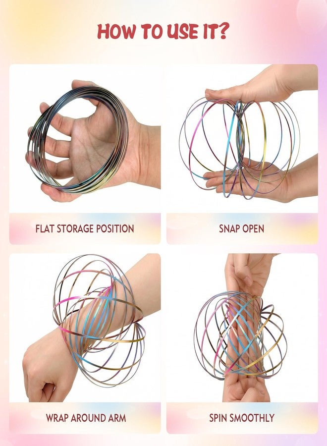 LYCBTC 2 Pack Flow Ring Spinner 5.1" Colorful Magic Kinetic Fidget Toy, 304 Stainless Steel Stretchable Foldable Arm Bracelet, Stress Relief Tricks & Play Sensory Toy – Ideal Gift for Kids - Image 5