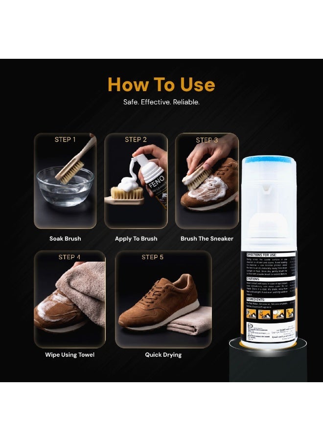 FENO Suede Cleaning Foam 100ml, Gentle Cleaner for Suede & Nubuck Shoes, Foam Shoe Cleaner for Delicate Materials, Removes Dirt & Stains, Easy Care Solution - Image 4