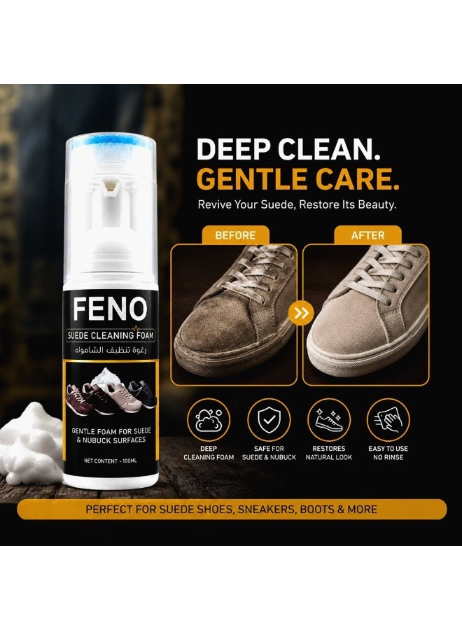 FENO Suede Cleaning Foam 100ml, Gentle Cleaner for Suede & Nubuck Shoes, Foam Shoe Cleaner for Delicate Materials, Removes Dirt & Stains, Easy Care Solution - Image 5