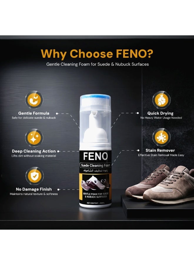 FENO Suede Cleaning Foam 100ml, Gentle Cleaner for Suede & Nubuck Shoes, Foam Shoe Cleaner for Delicate Materials, Removes Dirt & Stains, Easy Care Solution - Image 3