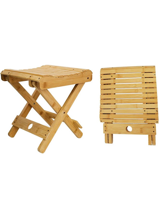 RATSAW - Folding Stool Natural Bamboo Chair Stool for Shaving Foot Rest Shower Picnic Fishing - Image 1