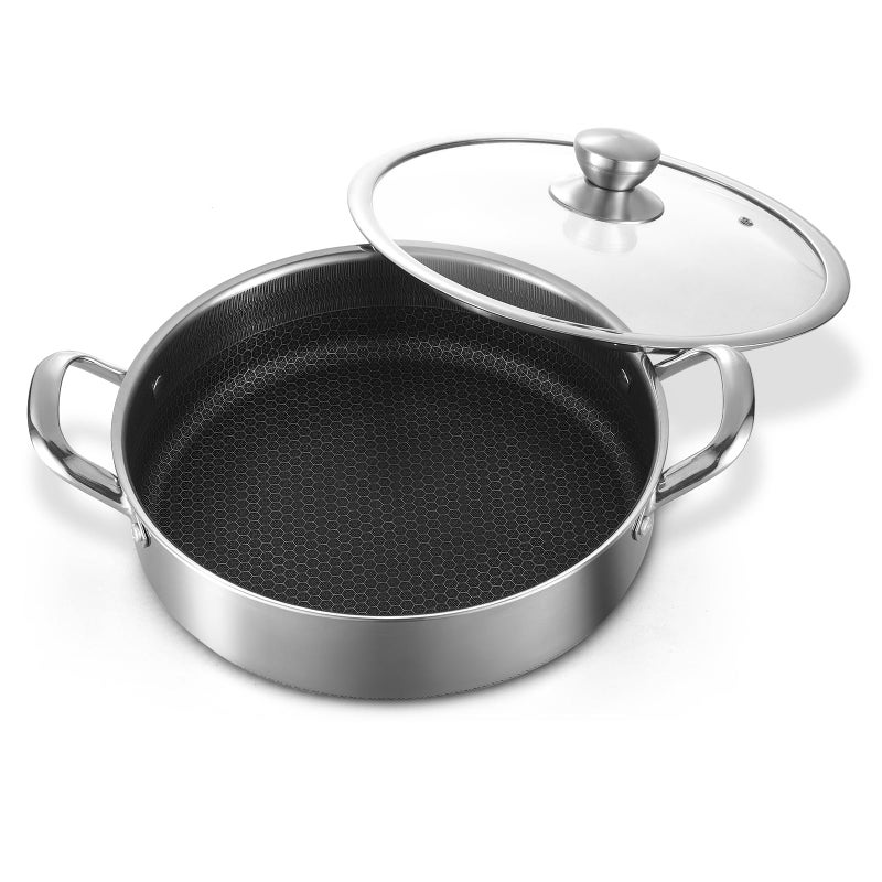Toutrop Stainless Steel Saute Pan 12 inch Deep Frying Pan,5 Quarts Nonstick Skillet Large Sauté Pan with Lid,PFOA Free Cookware,Induction Compatible Chef Cooking Pan,Dishwasher & Oven Safe - Image 1