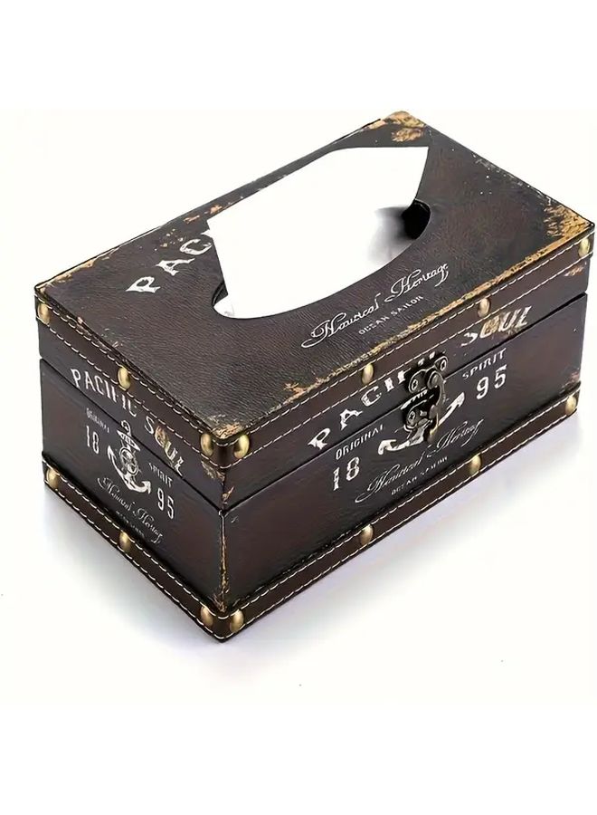 Vintage World Map Wooden Tissue Box Cover Yellow Decorative Lid Golden Accents - Image 2