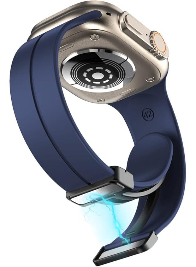 Magnetic Silicone Sport Band for Apple Watch Ultra/Ultra 2 49mm 45mm 44mm 46mm 42mm Series 10/9, 8/7/6/5/4/3/SE 2nd Generation - Navy blue - Image 3