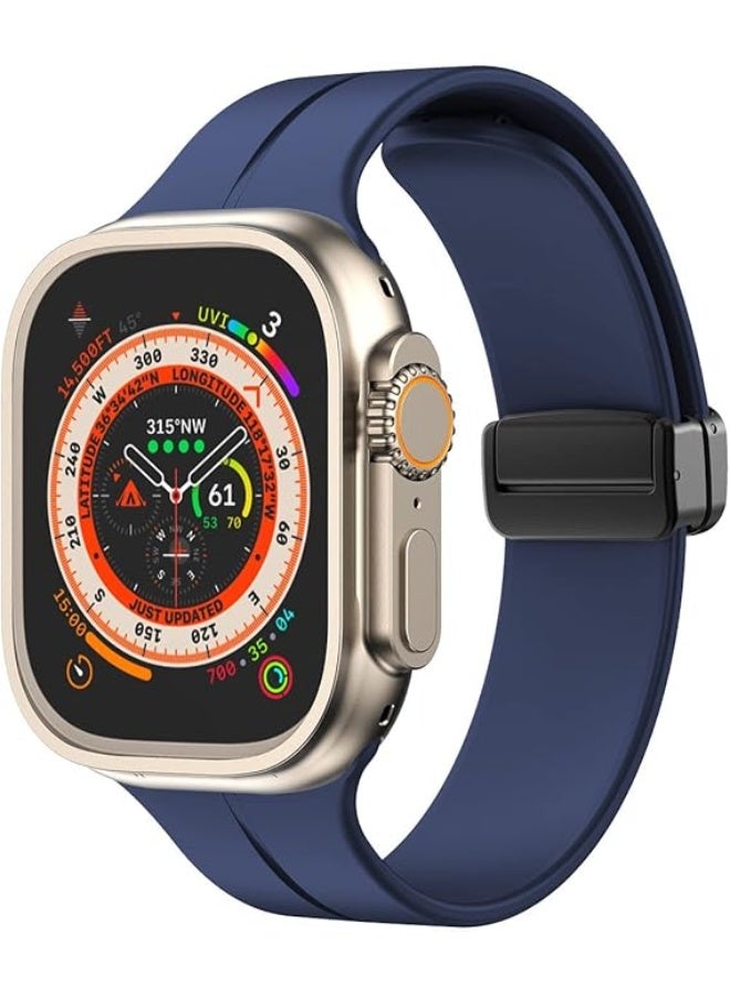 Magnetic Silicone Sport Band for Apple Watch Ultra/Ultra 2 49mm 45mm 44mm 46mm 42mm Series 10/9, 8/7/6/5/4/3/SE 2nd Generation - Navy blue - Image 5
