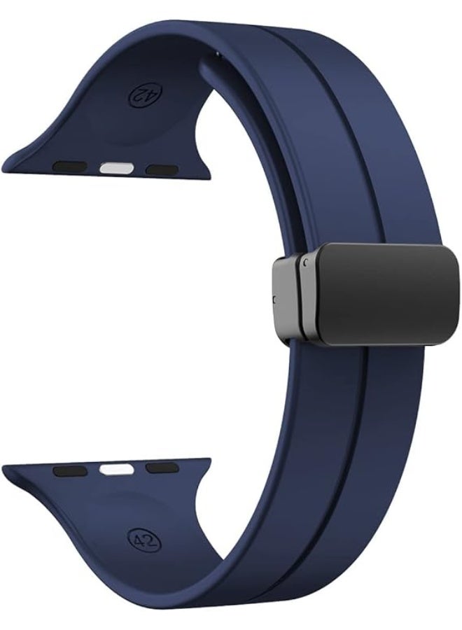 Magnetic Silicone Sport Band for Apple Watch Ultra/Ultra 2 49mm 45mm 44mm 46mm 42mm Series 10/9, 8/7/6/5/4/3/SE 2nd Generation - Navy blue - Image 1