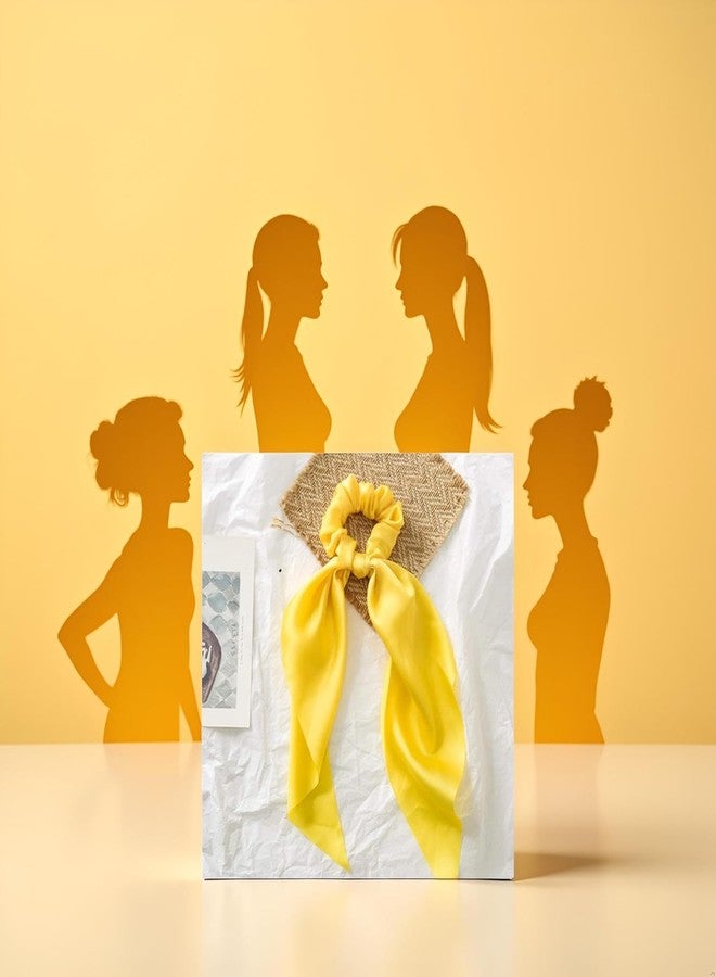 Essivox Yellow Satin Hair Scrunchies with Bow, Elastic Ponytail Holder Ribbon Band Ties for Women and Girls - Image 5