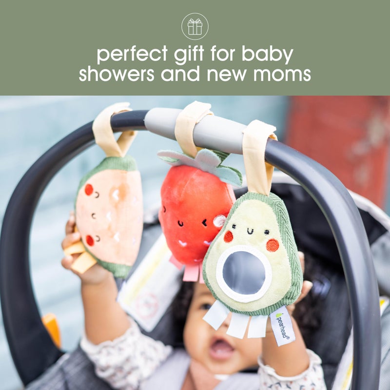 Pearhead Fruit Stroller Toys, Stocking Stuffers for Babies, Newborn Ideas, Plush Interactive Toy Set for Baby Car Seat with Hanging Mirror, Strawberry Avocado Watermelon, Set of 3 - Image 4
