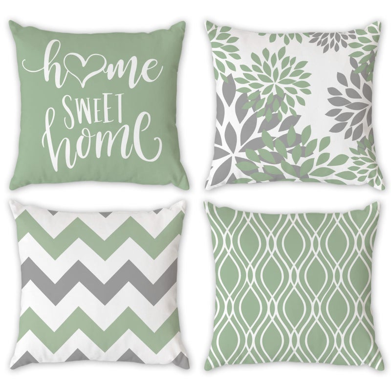 Hexagram Sage Green Pillow Covers 16x16 Set of 4 Green Couch Pillow Covers Farmhouse Linen Cushion Case Outdoor Home Decorative