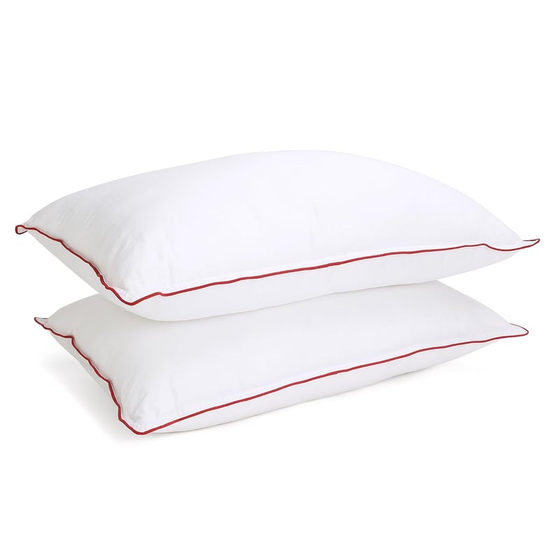 Elarra Home Supersoft Microfiber Pillow White Red Piping Size 43 cms x 68 cms 300TC Cotton Fabric Double Stitched Edges 1000 GMS Supersoft Microfiber Machine Washable Set of 1 - Image 2