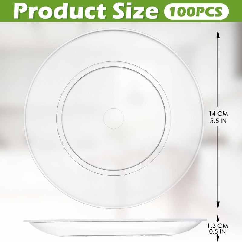 Mimorou Clear Plastic Dessert Plates 5.5 Inch Disposable Cake Plates Small Party Dishes Bulk Clear Round Dishes for Wedding Dinner Appetizers BBQ Travel Catering Events(100 Pcs) - Image 2