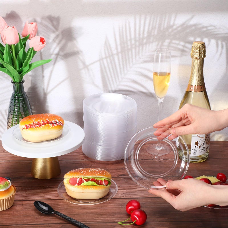 Mimorou Clear Plastic Dessert Plates 5.5 Inch Disposable Cake Plates Small Party Dishes Bulk Clear Round Dishes for Wedding Dinner Appetizers BBQ Travel Catering Events(100 Pcs) - Image 3