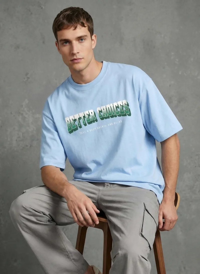 نوبيرو Men Oversized Printed T-shirt