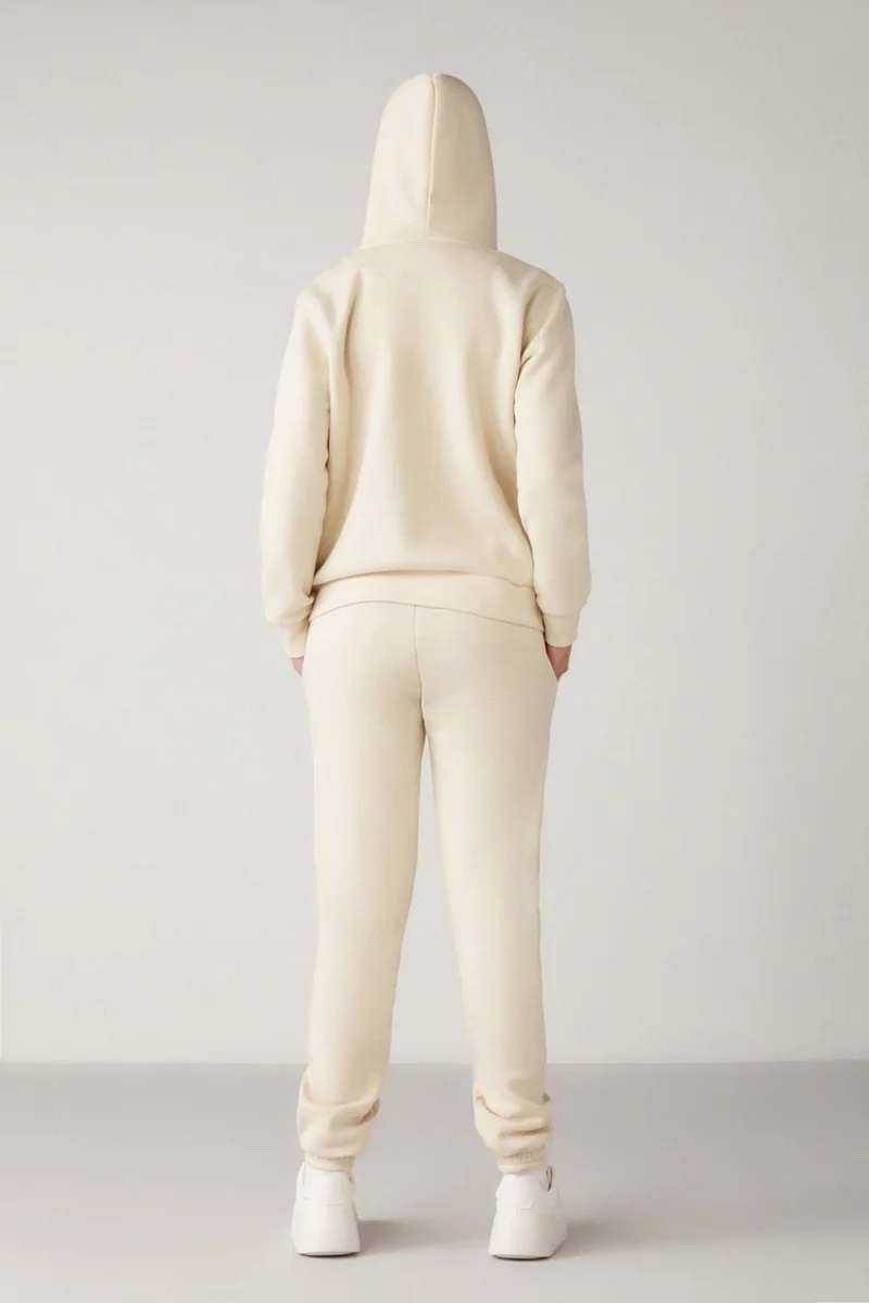 جريميلانج Carlota Women's Soft Polar Fleece 3 Thread Relaxed Hooded Zippered Vanilla Sweatshirt