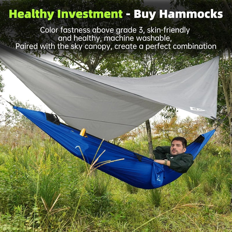CROSSHIP Camping Hammock with Mosquito Net and Rain Fly Tarp - 2 Person Hammock Tent, Portable Parachute Nylon Hammock for Outdoor, Hiking, Backpacking, Backyard, Beach, Travel (Hold Up to 500lbs) - Image 3