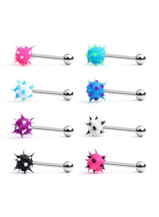 Ruifan Silicone Soft Spike Ball Straight Barbell Tongue Ring Piercing 14G, 5/8" (16mm), 316L Surgical Steel Silicone - Image 1