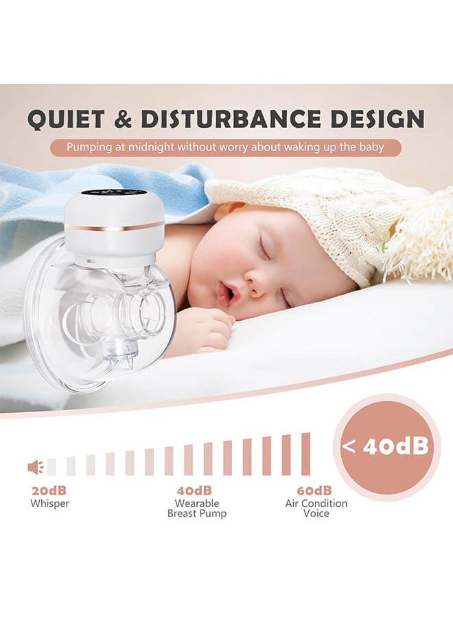 Riolio - Wearable Breast Pump, Memory Function Rechargeable with Massage and Pumping Mode 24mm White，LCD Display, Electric Hands-Free Breast Pumps with 3 Modes, 27 Levels - Image 1