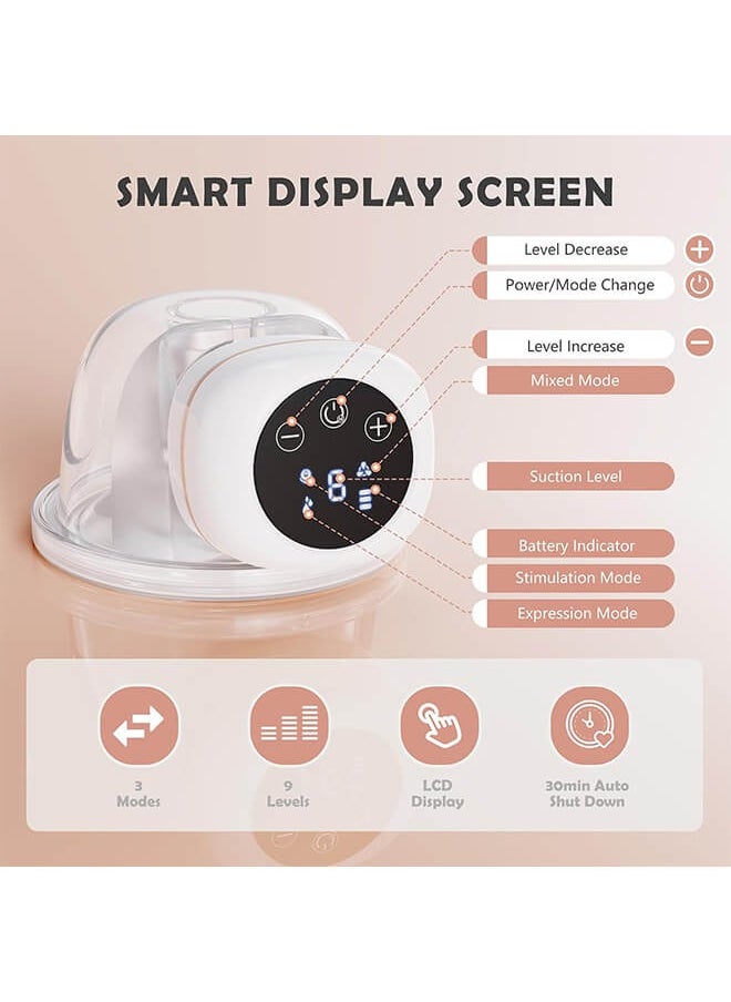 Riolio - Wearable Breast Pump, Memory Function Rechargeable with Massage and Pumping Mode 24mm White，LCD Display, Electric Hands-Free Breast Pumps with 3 Modes, 27 Levels - Image 1