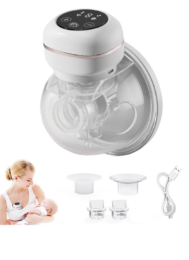 Riolio Wearable Breast Pump, Memory Function Rechargeable with Massage and Pumping Mode 24mm White，LCD Display, Electric Hands-Free Breast Pumps with 3 Modes, 27 Levels 