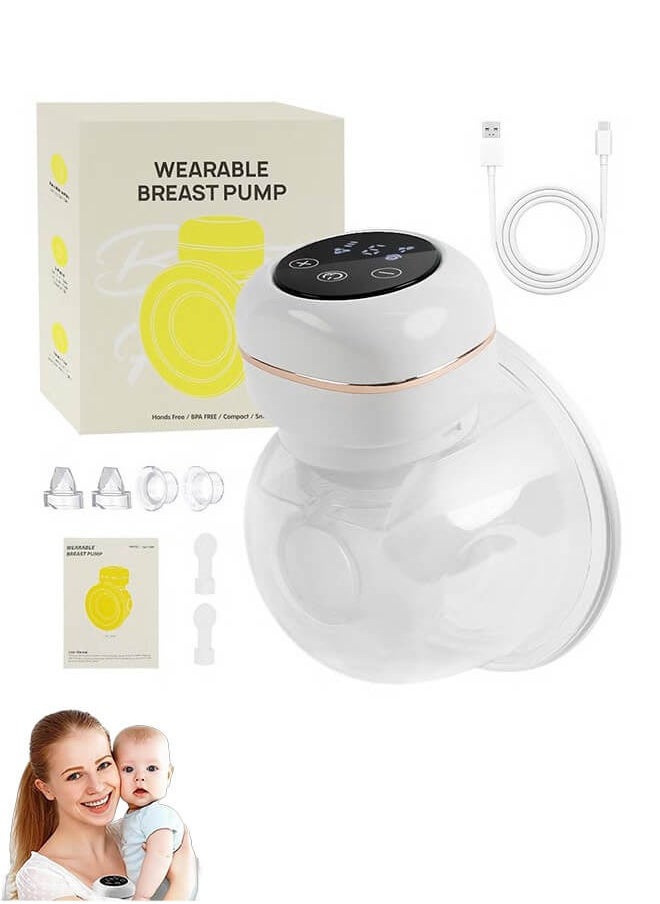 Riolio - Wearable Breast Pump, Memory Function Rechargeable with Massage and Pumping Mode 24mm White，LCD Display, Electric Hands-Free Breast Pumps with 3 Modes, 27 Levels - Image 1