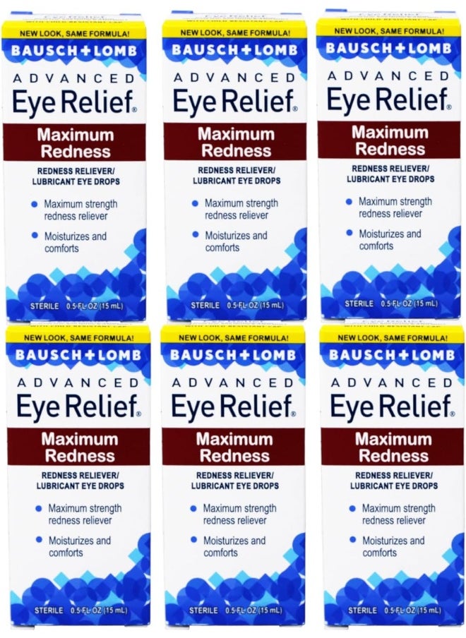Bausch + Lomb Advanced Eye Relief Maximum Redness Reliever, 0.5-Ounce Bottles (Pack Of 6)  - Image 1