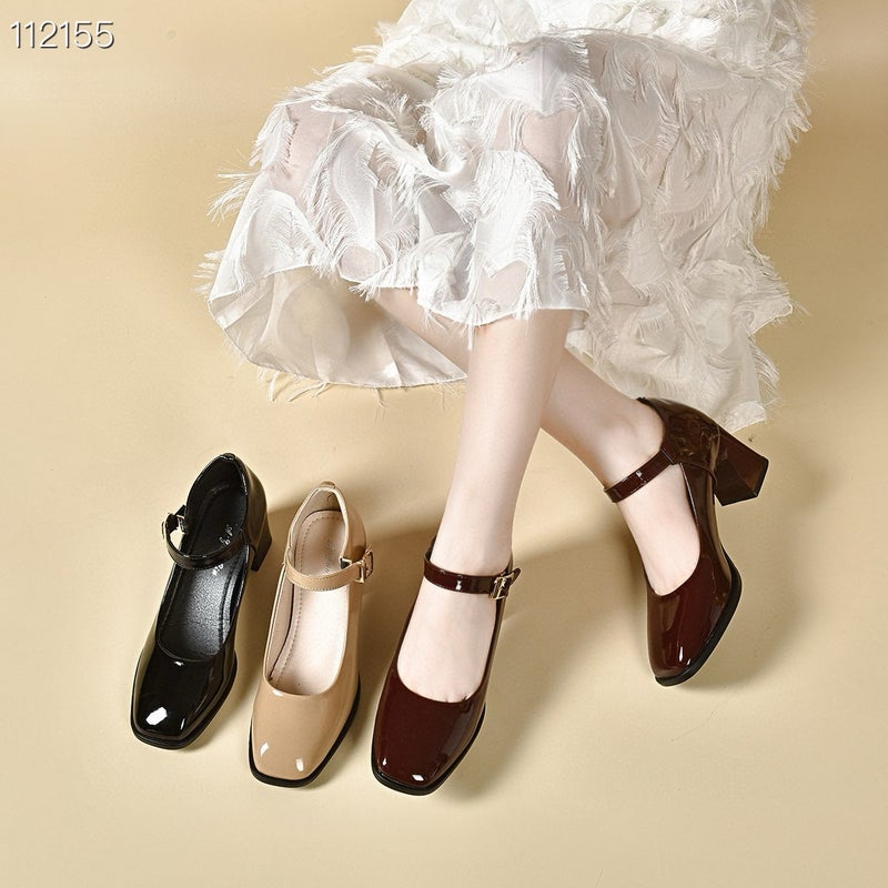 French Retro Mary Jane High Heels 2025 New Style To Match Skirts 7.5Cm Round Toe Chunky Heel Single Shoe - Image 2