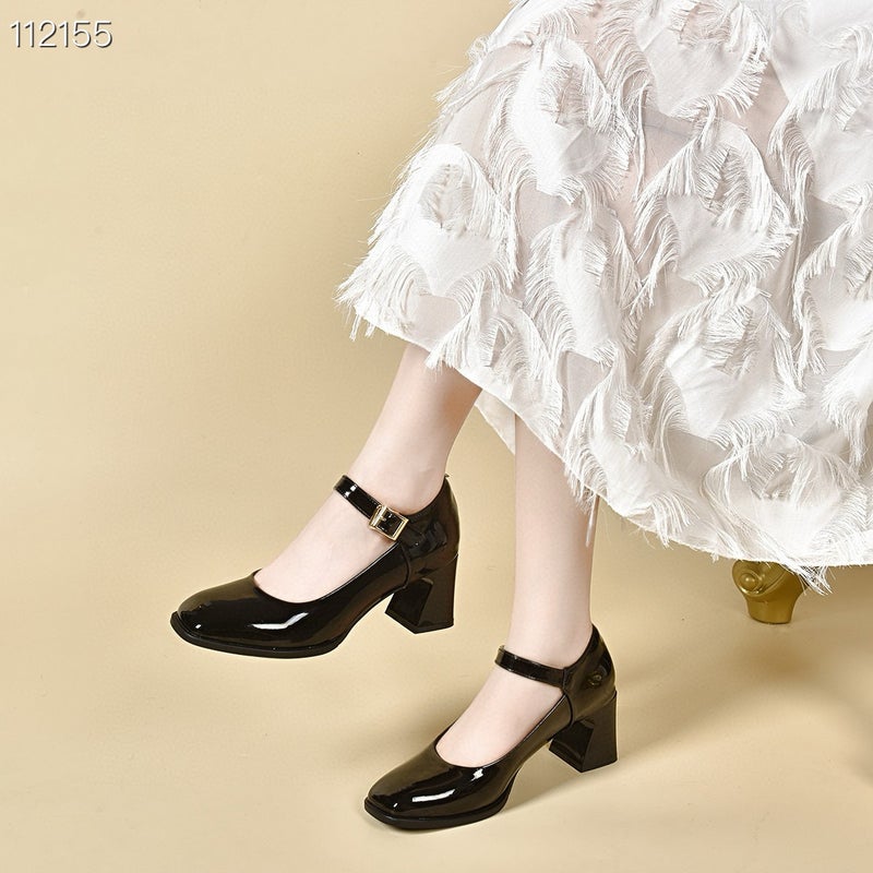 French Retro Mary Jane High Heels 2025 New Style To Match Skirts 7.5Cm Round Toe Chunky Heel Single Shoe - Image 1