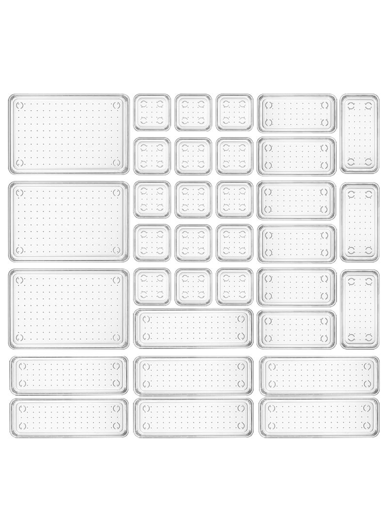 Generic 34pcs Clear Acrylic Drawer Organizers Tray for Makeup Storage, 4-Size Versatile Bathroom & Vanity Drawer Organizer Divider Tray for Kitchen, Bathroom, Utensils & Office  - Image 1