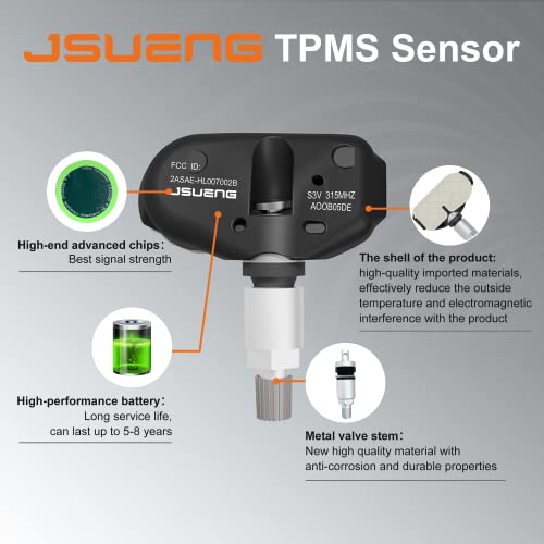 Jsueng مجموعة Jsueng من 4 حساسات TPMS، 315 ميجاهرتز لنظام مراقبة ضغط الإطارات لسيارات أكورا MDX RL TL، هوندا بايلوت أوديسي تورينغ ريدجلاين RT بديل 06421S3VA04 06421S9VA03 - Image 4