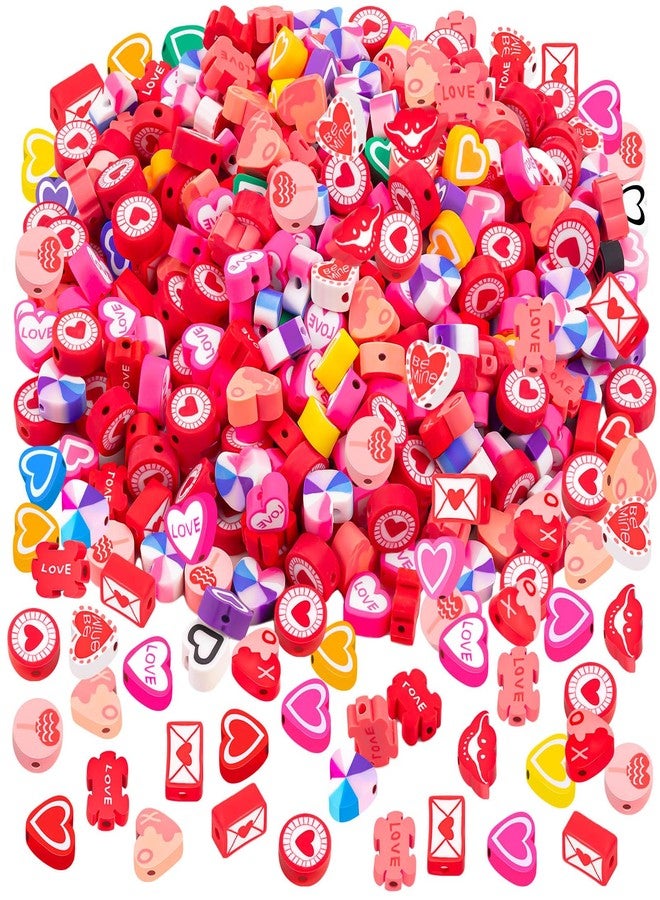 ZAUGONTW 200 Pcs Heart Polymer Clay Beads, Mixed Heishi Spacer Beads Supplies for Valentine's Day Women DIY Bracelet Earring Necklace Jewelry Making - Image 1