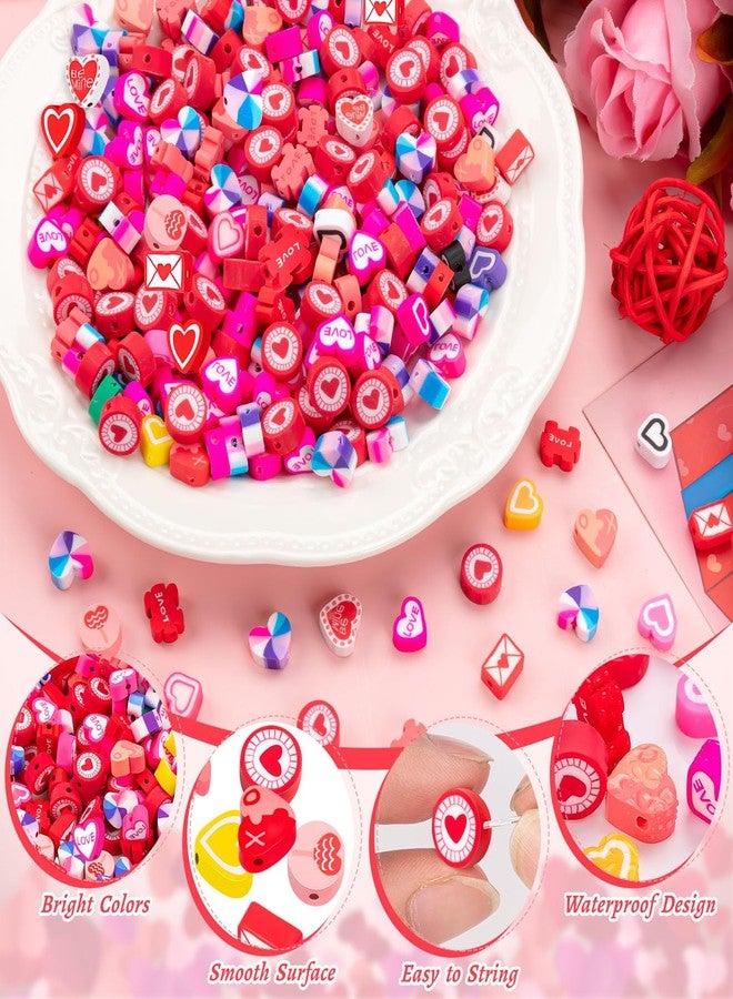 ZAUGONTW 200 Pcs Heart Polymer Clay Beads, Mixed Heishi Spacer Beads Supplies for Valentine's Day Women DIY Bracelet Earring Necklace Jewelry Making - Image 3