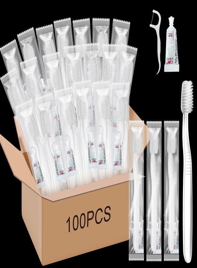 Vesici 100 Sets Travel Kit Toothbrush with Toothpaste and Dental Floss Travel Toothbrush Set Individually Wrapped Toothpaste Bulk Homeless Care Package Supply for Homeless Hotel Shelter Charity - Image 1