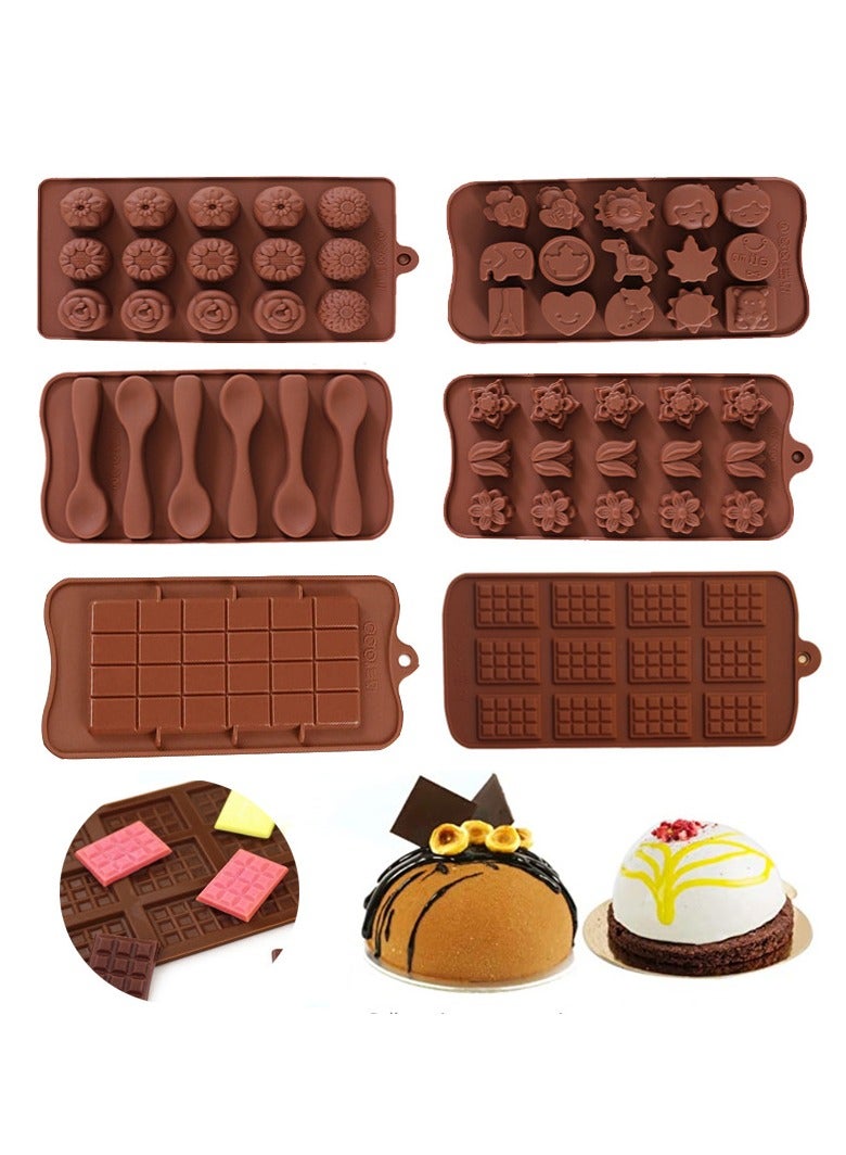 6 pcs Silicone Chocolate Molds,Flower Mold Candy Mold Jelly Mould Non-Stick Kitchen Baking Pans Ice Cube Trays for Party Festival - Image 1