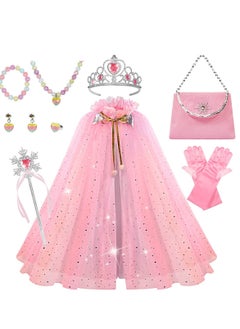 Princess Dress up Clothes for Little Girl, 11Pcs Princess Cape with Crown, Princess Dresses for Girl 3-8 Birthday Gift