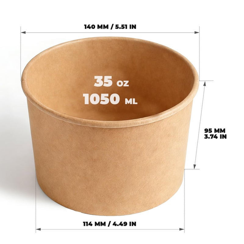TOPtoper 50 Pack 35 Oz Large Paper Bowls with Lids, Heavy Duty Paper Bowls for Party, Disposable Bowls Bulk Leakproof and Microwave Safe for Hot/Cold Use (35 OZ) - Image 2