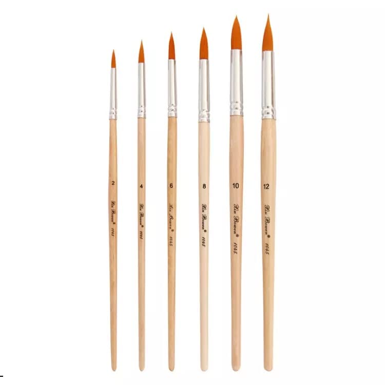 KRAFTMASTERS 6 pcs Wooden Handle Synthetic Hair Round Brush Set for 85 Inch Long Size2 4 6 8 10 12 - Image 1