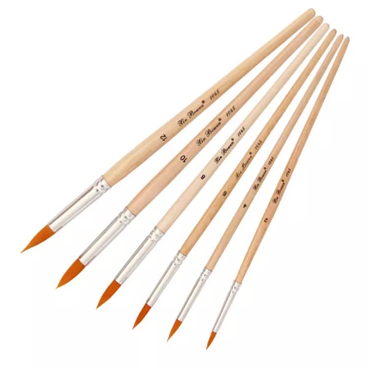 KRAFTMASTERS 6 pcs Wooden Handle Synthetic Hair Round Brush Set for 85 Inch Long Size2 4 6 8 10 12 - Image 2