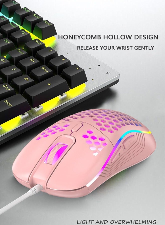 High Performance Wired Gaming Mouse, Game-Grade Optical Sensor, Honeycomb Hollow Design, Ventilation And Cooling Effect-Pink - Image 2