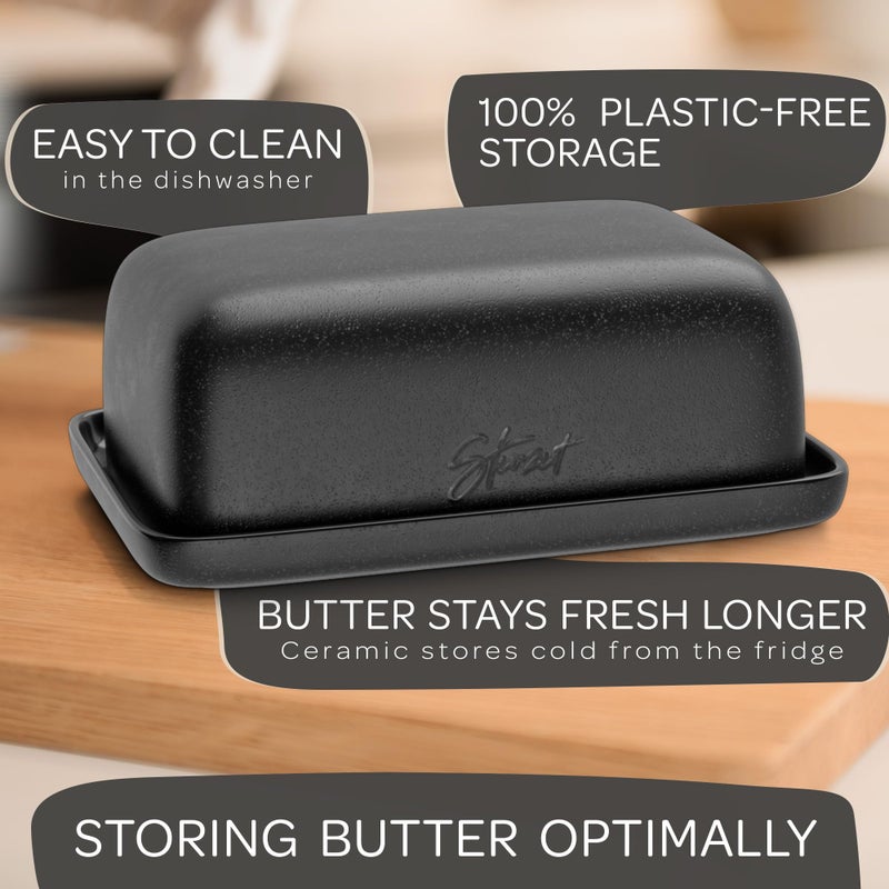 STEINZEIT Butter Dish with Lid (4.9 in x 6.9 in) - Ceramic Butter Dish - Large Butter Container for 2 pcs of Western Butter - Butter Dish with Lid for Countertop - Butter Holder Dishwasher Safe - Image 3