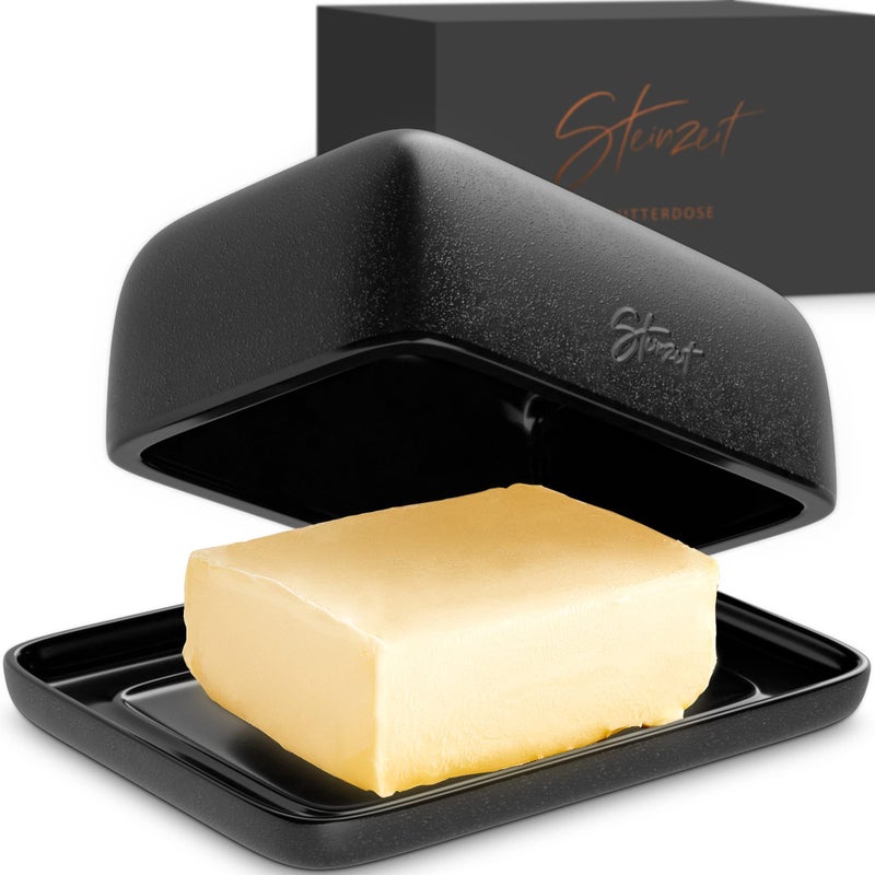 STEINZEIT Butter Dish with Lid (4.9 in x 6.9 in) - Ceramic Butter Dish - Large Butter Container for 2 pcs of Western Butter - Butter Dish with Lid for Countertop - Butter Holder Dishwasher Safe - Image 1