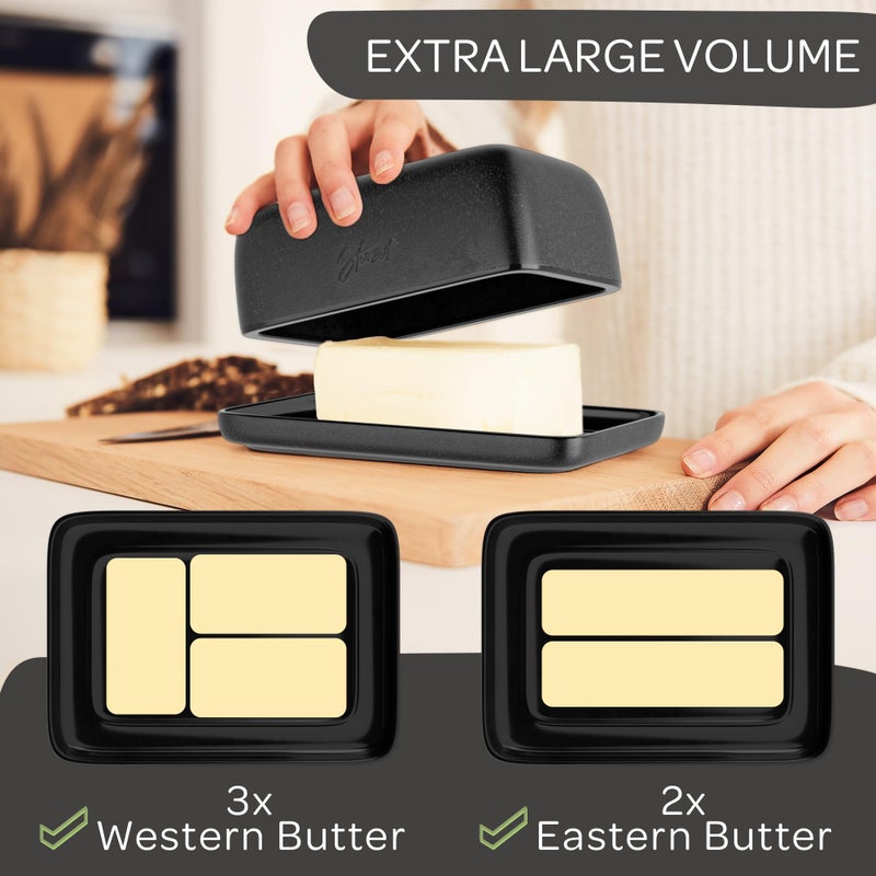 STEINZEIT Butter Dish with Lid (4.9 in x 6.9 in) - Ceramic Butter Dish - Large Butter Container for 2 pcs of Western Butter - Butter Dish with Lid for Countertop - Butter Holder Dishwasher Safe - Image 4