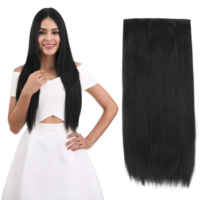 REECHO 24 Straight Clips in hair extensions Clips on HE008 Hairpieces Synthetic Hair Extensions for Women 5 Clips per Piece  Natural Black