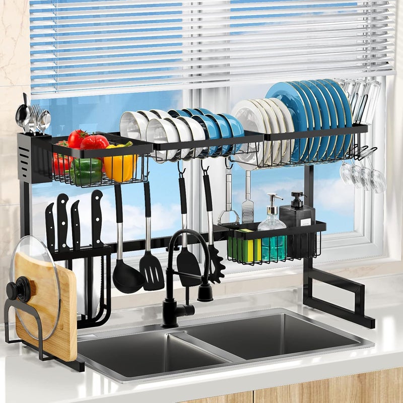 AIVIKI حامل تجفيف الأطباق فوق الحوض قابل للتعديل من 33.4 إلى 41.3 بوصة، حامل تجفيف كبير لتوفير مساحة تنظيم المطبخ فوق الحوض - Image 1