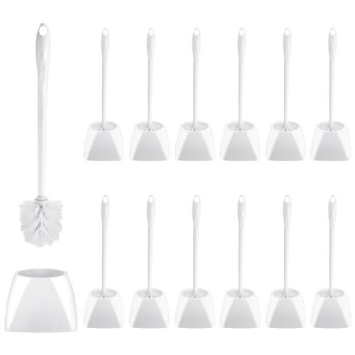FoldTier 15 Sets Toilet Holder and Brush Set 1614 Inch Toilet Bowl Cleaner Brush with Caddy Bathroom Scrub Plastic Scrubber with Long Handle for Bathroom Cleaning Easy to AssembleWhite